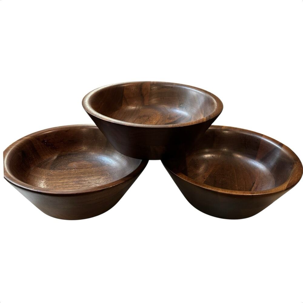 Ozark Walnutware 3 Solid Walnut Salad Bowls 6.50” Made in USA MCM Vintage 1960s